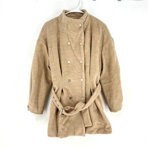 THE KORNER Women's size S Khaki Double Breasted Belted High-neck Wool Blend Coat
